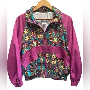 Vintage Retro Ellesse Classic Outdoor Windbreaker Zip Up Jacket Pink Floral L